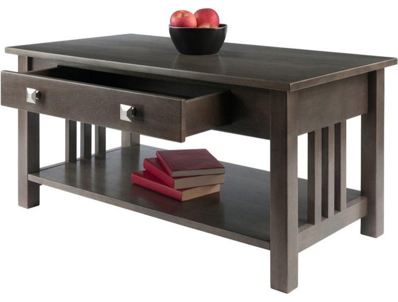 Winsome Stafford Transitional Solid Wood Storage Coffee Table in Oyster Gray   Craftsman   Coffee Tables   by Homesquare  Houzz