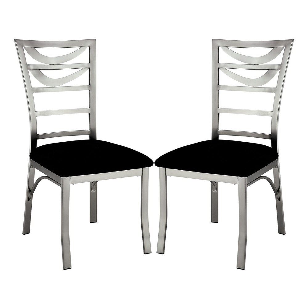 Set of 2 Microfiber and Metal Dining Chairs  Silver and Black