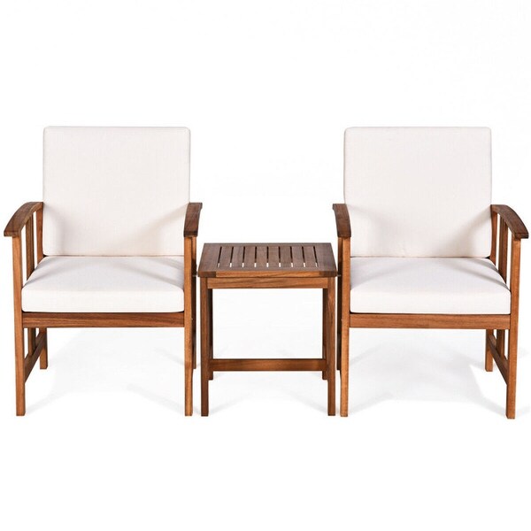 3 Pieces Solid Wood Outdoor Patio Sofa Furniture Set - Overstock - 37563819