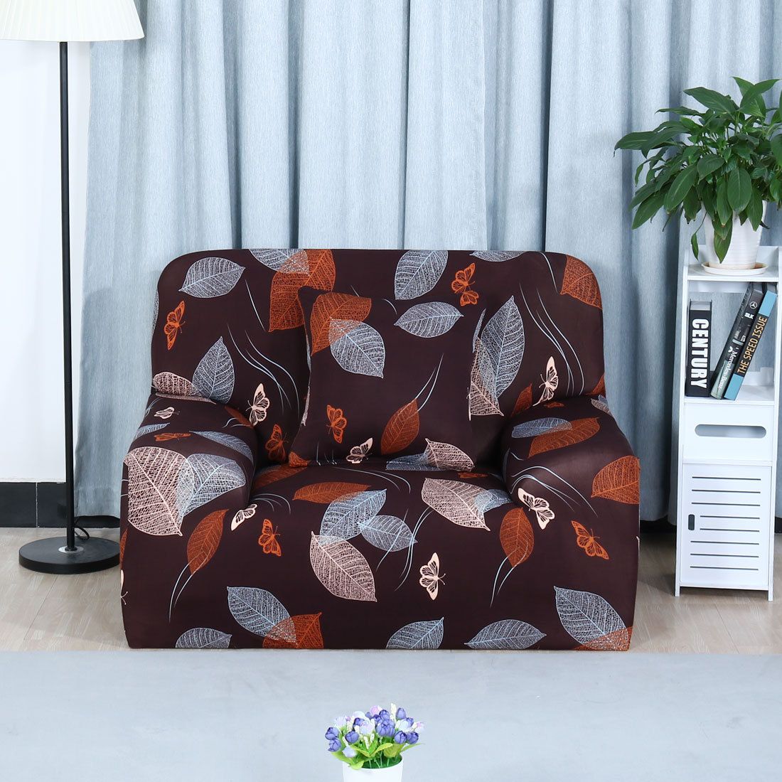 Armchair Transitional Leaves Stretch Armchair Sofa Cover 1 Pc