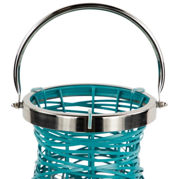 Turquoise Woven Metal Hurricane Pillar Candle Lantern