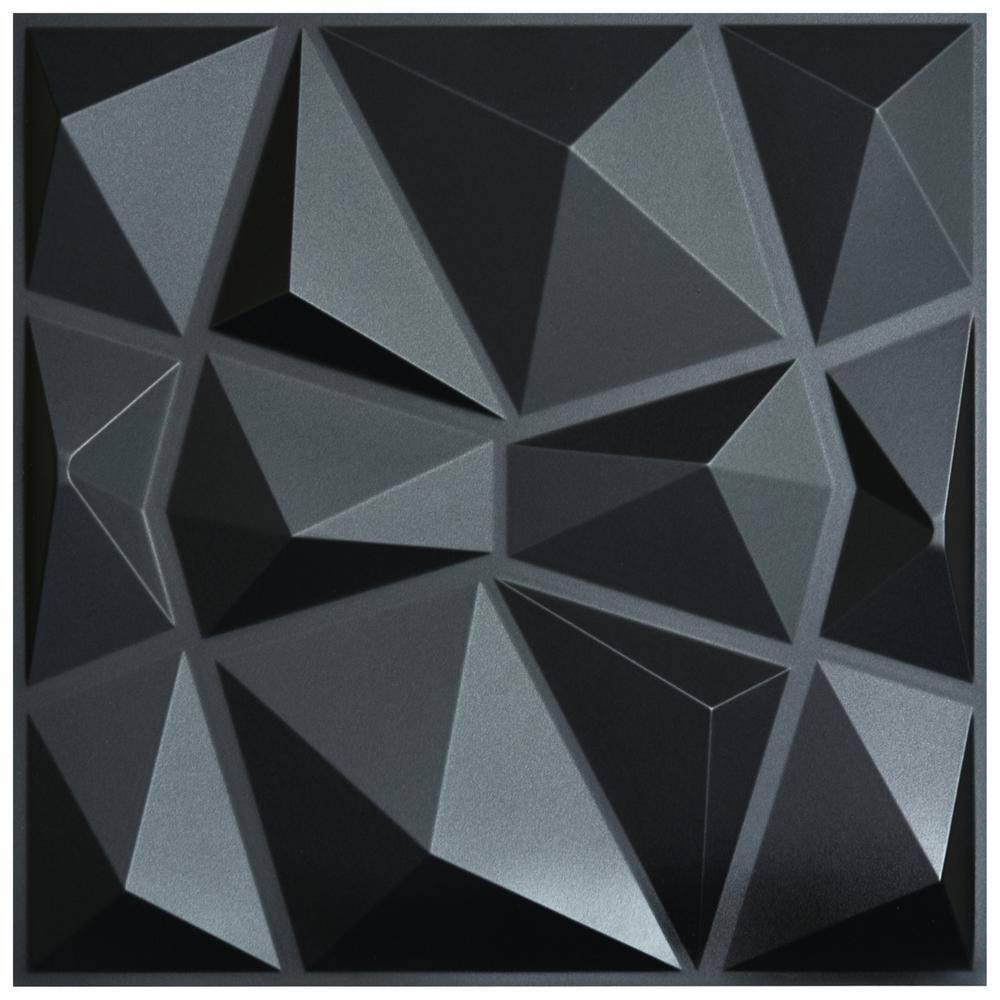 Art3dwallpanels 19.7 in. x 19.7 in. Diamond Black 3D PVC Wall Panels (12-Pack) T10h038BK