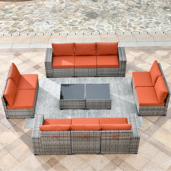 HOOOWOOO 12Piece Outdoor Patio Furniture Modular Wide Armrest Sectional Sofa Set