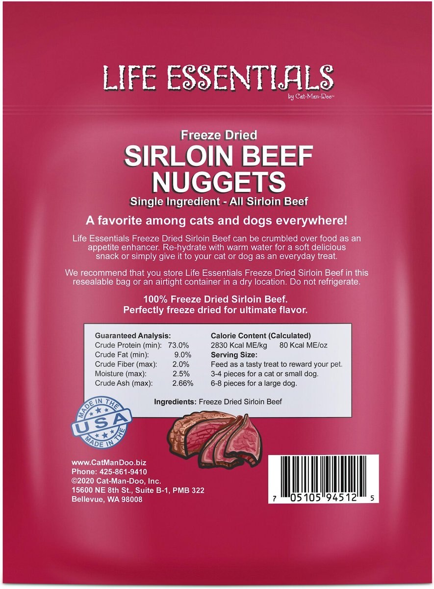 Cat-Man-Doo Life Essentials Sirloin Beef Nuggets Freeze-Dried Cat and Dog Treats