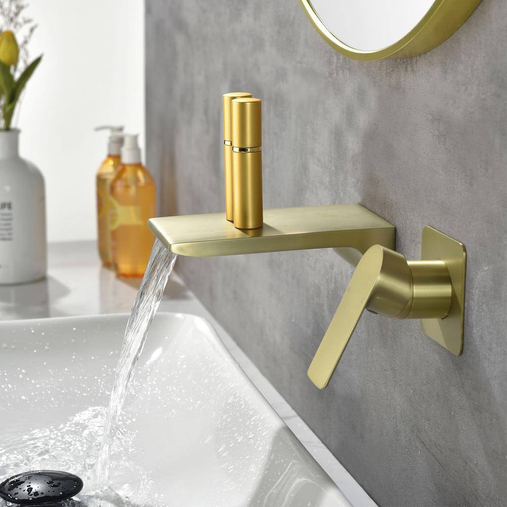 Aurora Decor ABAD Single Handle Wall Mounted Faucet with Valve in Brushed Gold DBFSMDHD2B12BG