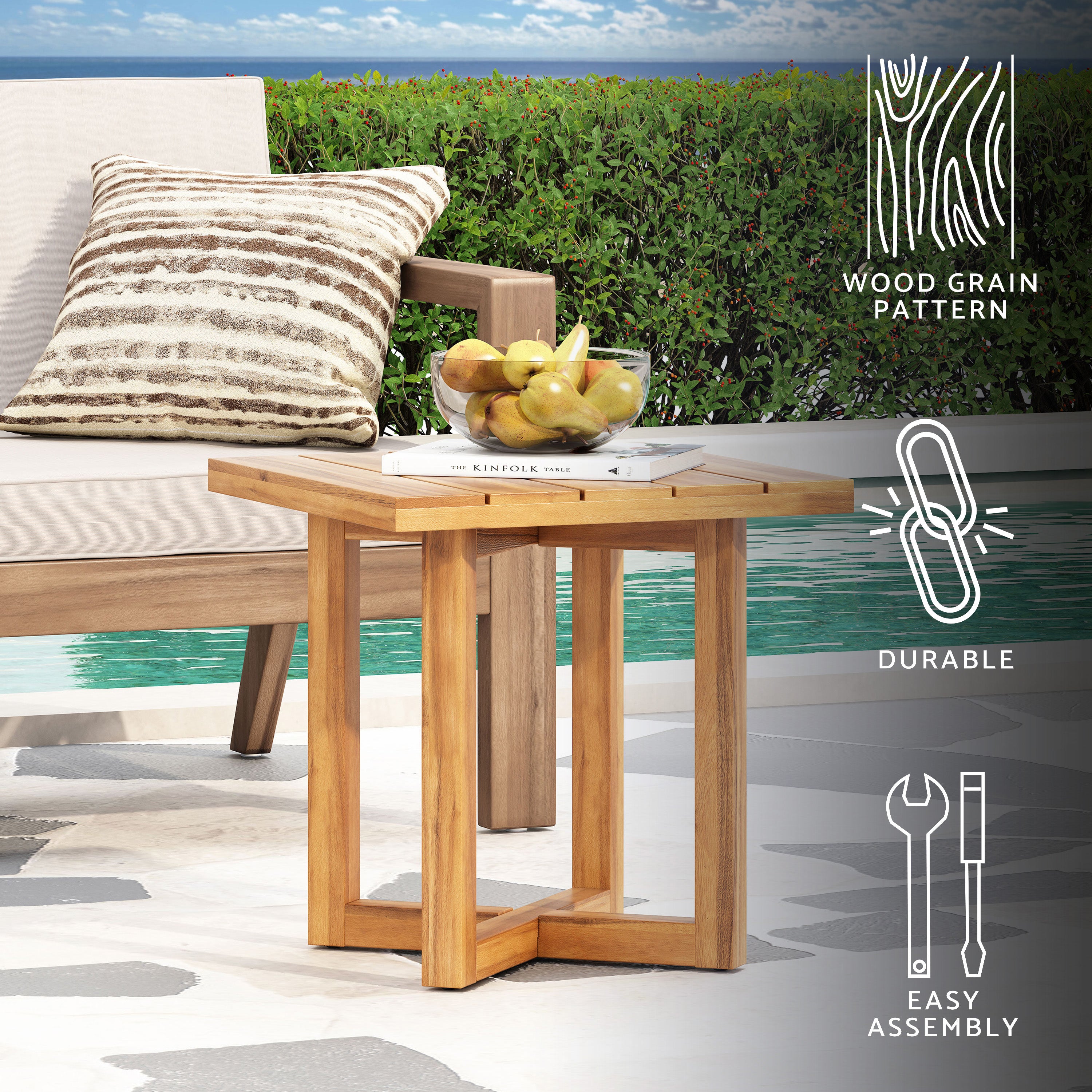 Hobbs Outdoor Acacia Wood Square Side Table, Teak