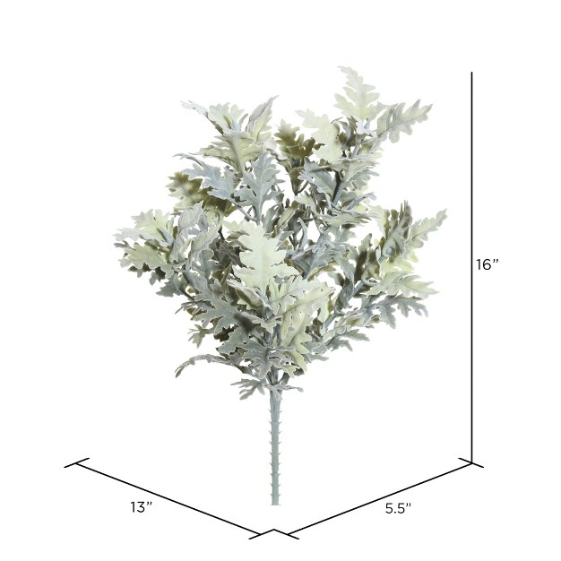 Artificial Green Flocked Dusty Miller Bush， Set Of 2