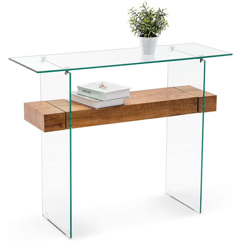 Ivinta Modern Narrow Glass Console Table with Storage for Small Space  Air 5101