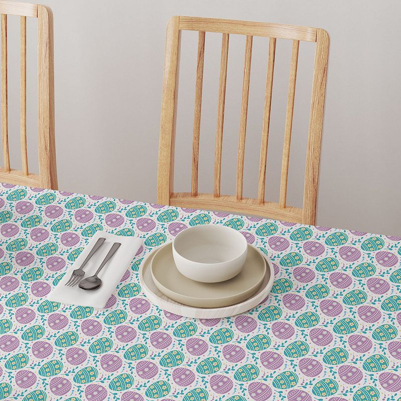 Square Tablecloth， 100% Cotton， 60x60， Daisy Doodle Easter Eggs