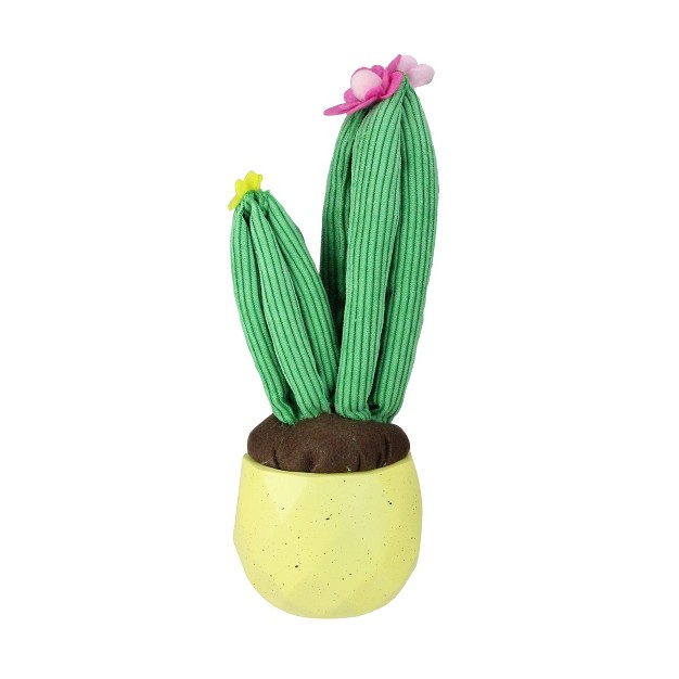 Plush Dual Cactus Artificial Potted Plant Table Top Decoration - Green/yellow