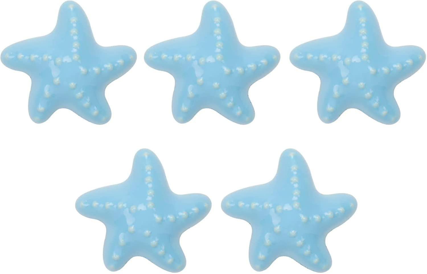 5 Pack Starfish Shape Dresser Knobs Blue Ceramic Cabinet Pulls Cartoon Handle Knobs Ceramic Cupboard