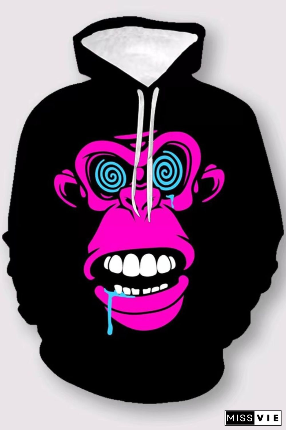 3D Ape Face Printed Hooded Sweatshirt