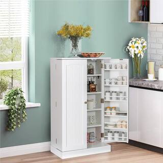 Costway 41 in. White Farmhouse Kitchen Pantry Storage Cabinet with Doors Adjustable Shelves KC53383WH