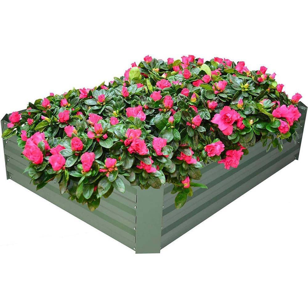 Zeus and Ruta 36 in. x 12 in. Green Metal Raised Garden Bed Galvanized Planter Box Anti-Rust Coating for Flowers Vegetables wq-272