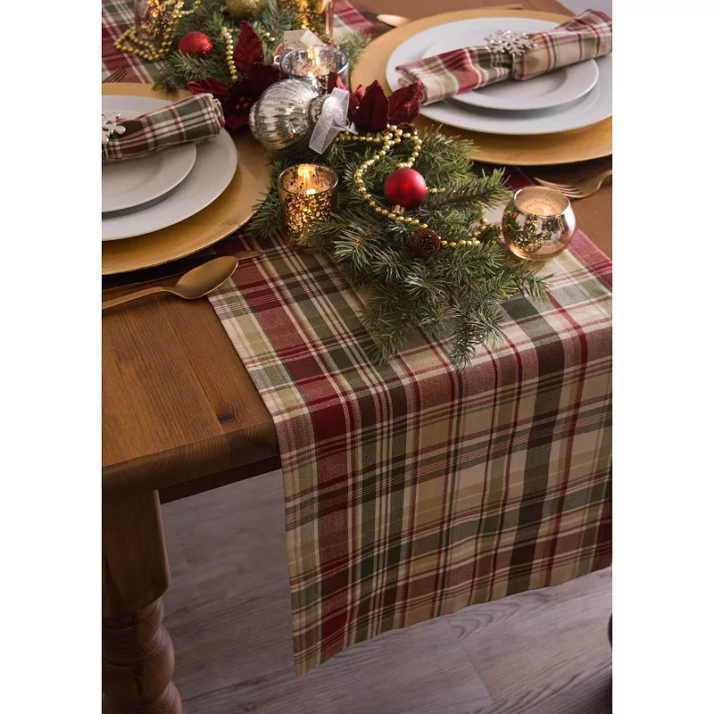 108 Green and Red Give Thanks Plaid Table Runner