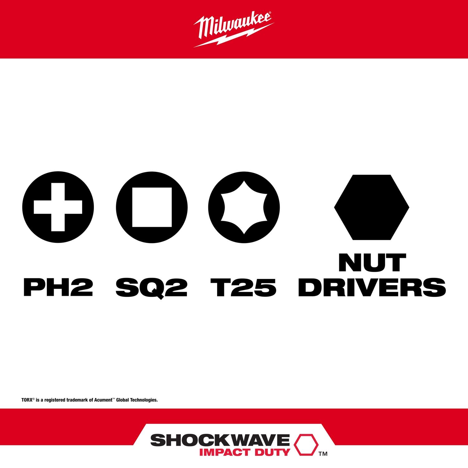 MW Shockwave Phillips/Square Recess/Torx Impact Insert Bit and Bit Holder Set Steel 10 pc