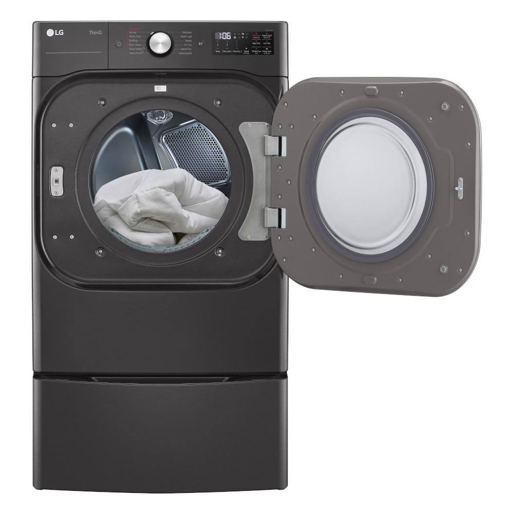 LG 9 cu. ft. Large Capacity Vented Smart Stackable Electric Dryer with Sensor Dry TurboSteam Extra Cycles in Black Steel DLEX8900B