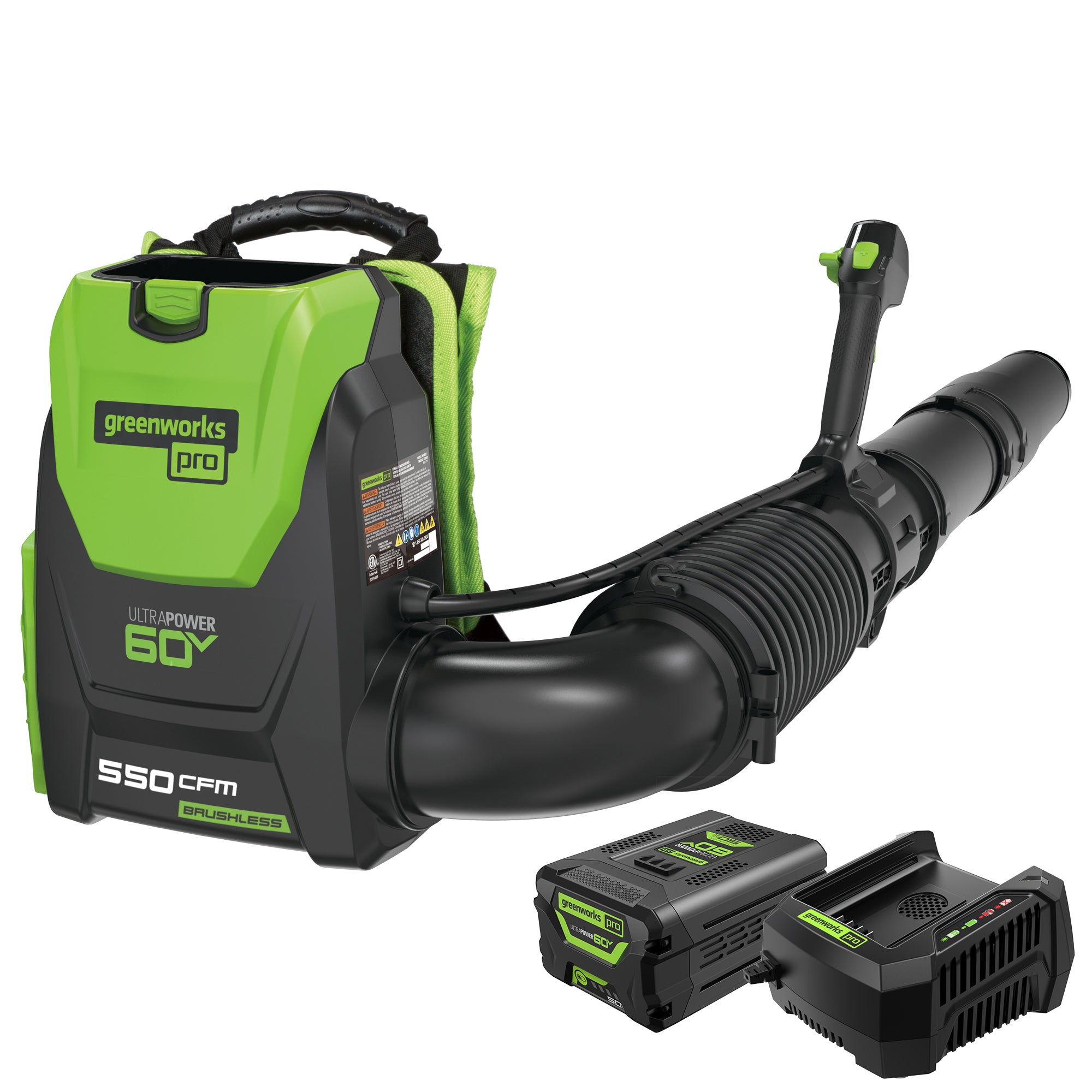 60V Backpack Blower 550 CFM  Battery | Greenworks Tools