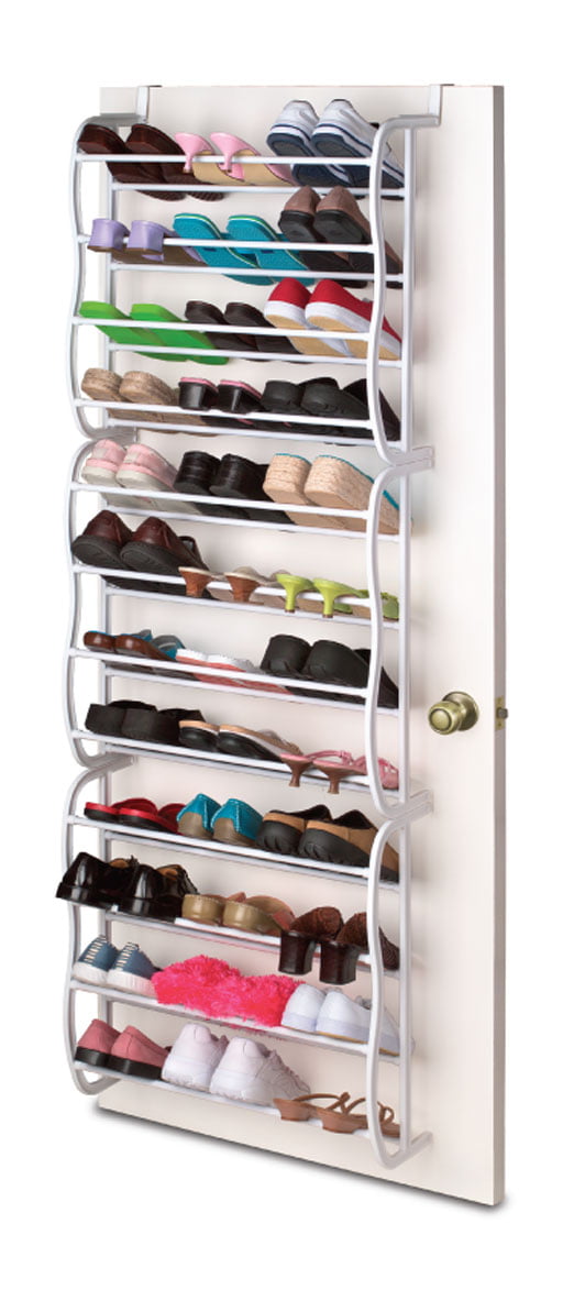 Home Basics 12 Tier Non-Slip Over the Door Steel 36 Pair Shoe Rack， White