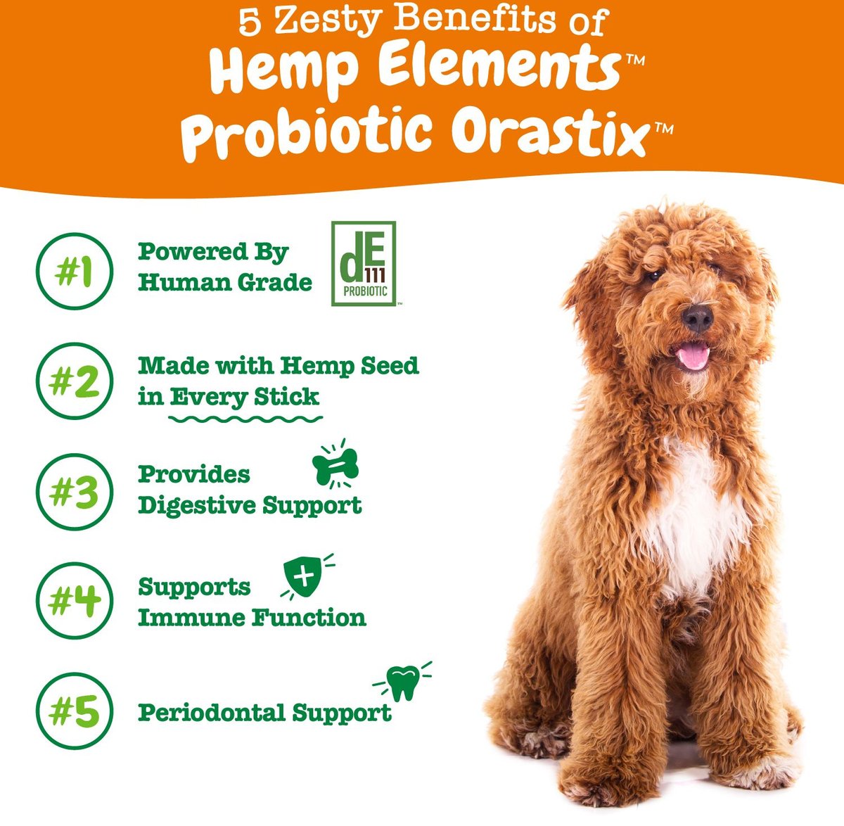 Zesty Paws Hemp Elements Probiotic OraStix Peppermint Flavored Dog Dental Chews