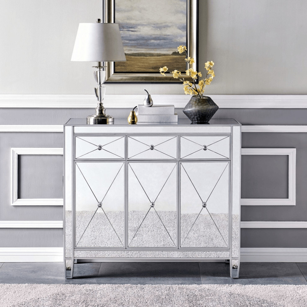 Glamorous Mirrored Bling Three Door Accent Cabinet   Contemporary   Accent Chests And Cabinets   by HomeRoots  Houzz