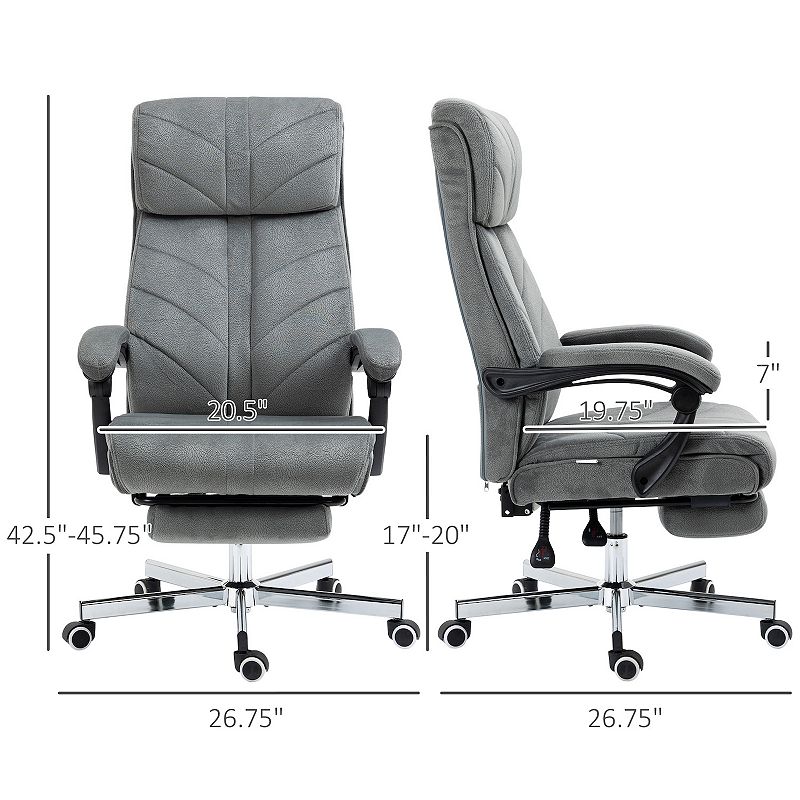 Vinsetto High-Back Executive Office Chair with Footrest， Microfiber Computer Chair with Reclining Function and Armrest， Ergonomic Office Chair， Gray