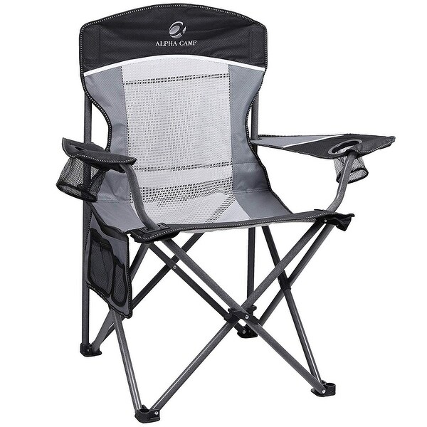 Oversized Mesh Back Camping Folding Chair Heavy Duty Support 350 LBS Collapsible Steel Frame