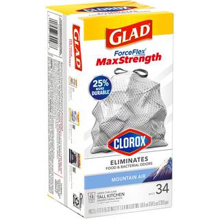 Glad ForceFlex MaxStrength 13 Gal. Mountain Air White Trash Bags Clorox Antimicrobial Tall Kitchen Drawstring (34-Count) 1258779298