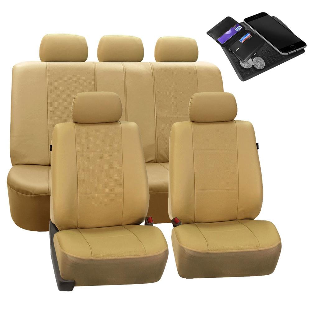 FH Group Deluxe Leatherette 47 in. x 23 in. x 1 in. Full Set Seat Covers DMPU007BEIGE115