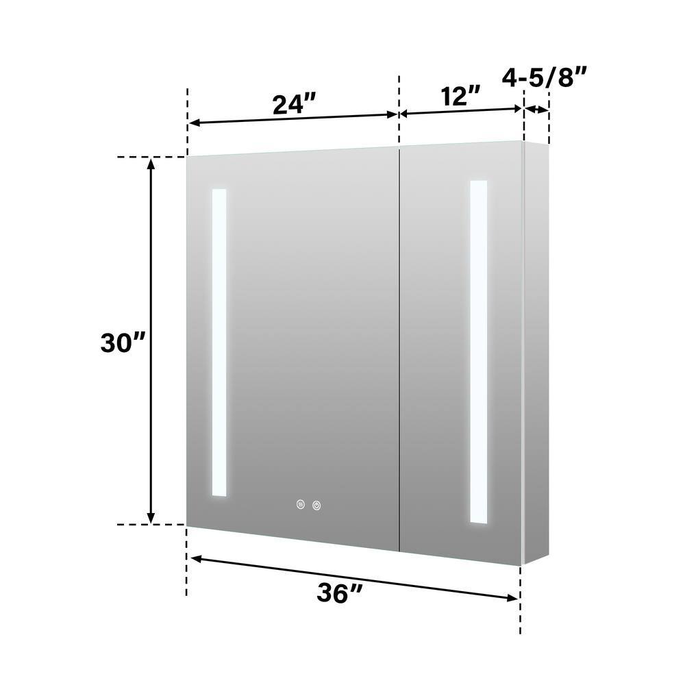 FORCLOVER 36 in. W x 30 in. H Rectangular Silver Aluminum Surface Mount Dimmable LED Medicine Cabinet with Mirror MEAM-VI3630