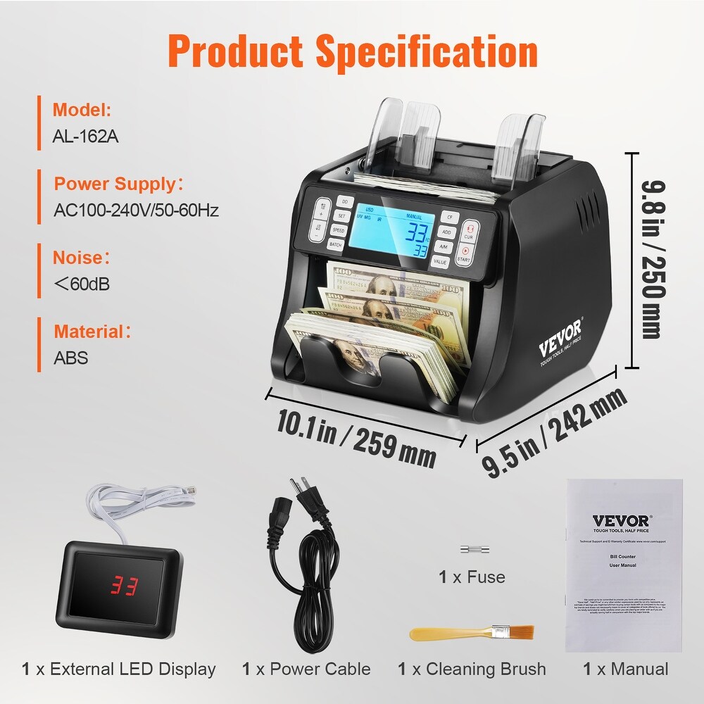 VEVOR Money Counter Machine  Bill Counter with UV  MG  IR and DD Counterfeit Detection