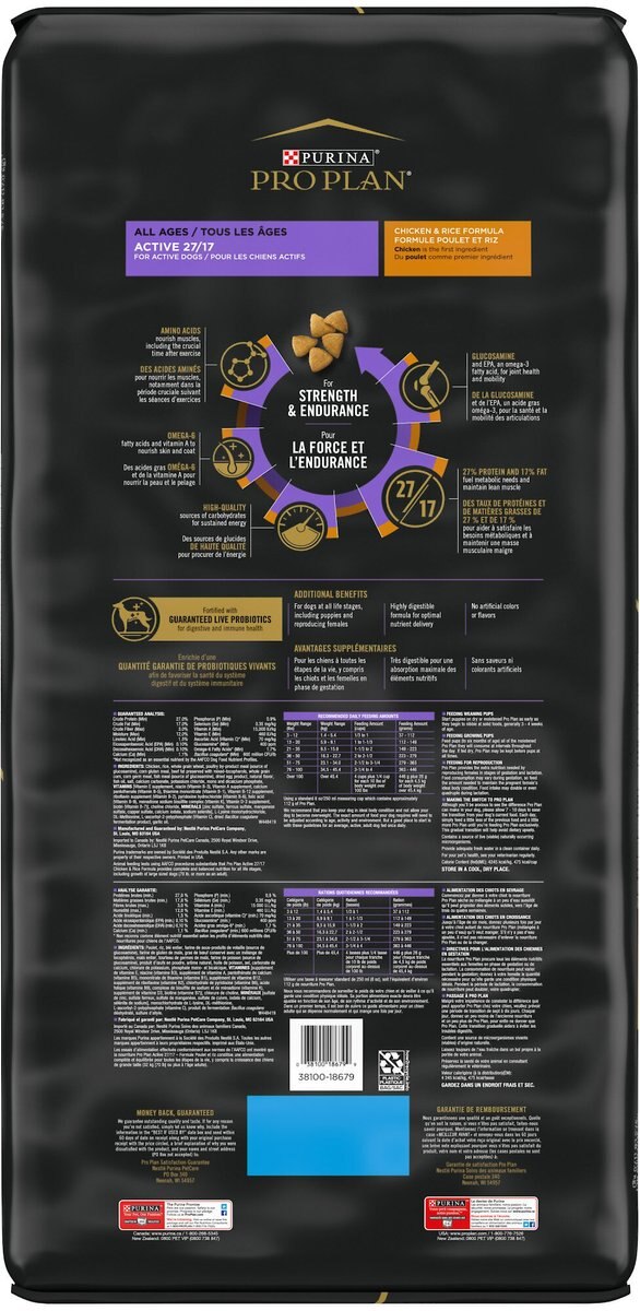 Purina Pro Plan Sport Active All Life Stages High-Protein 27/17 Chicken and Rice Formula Dry Dog Food