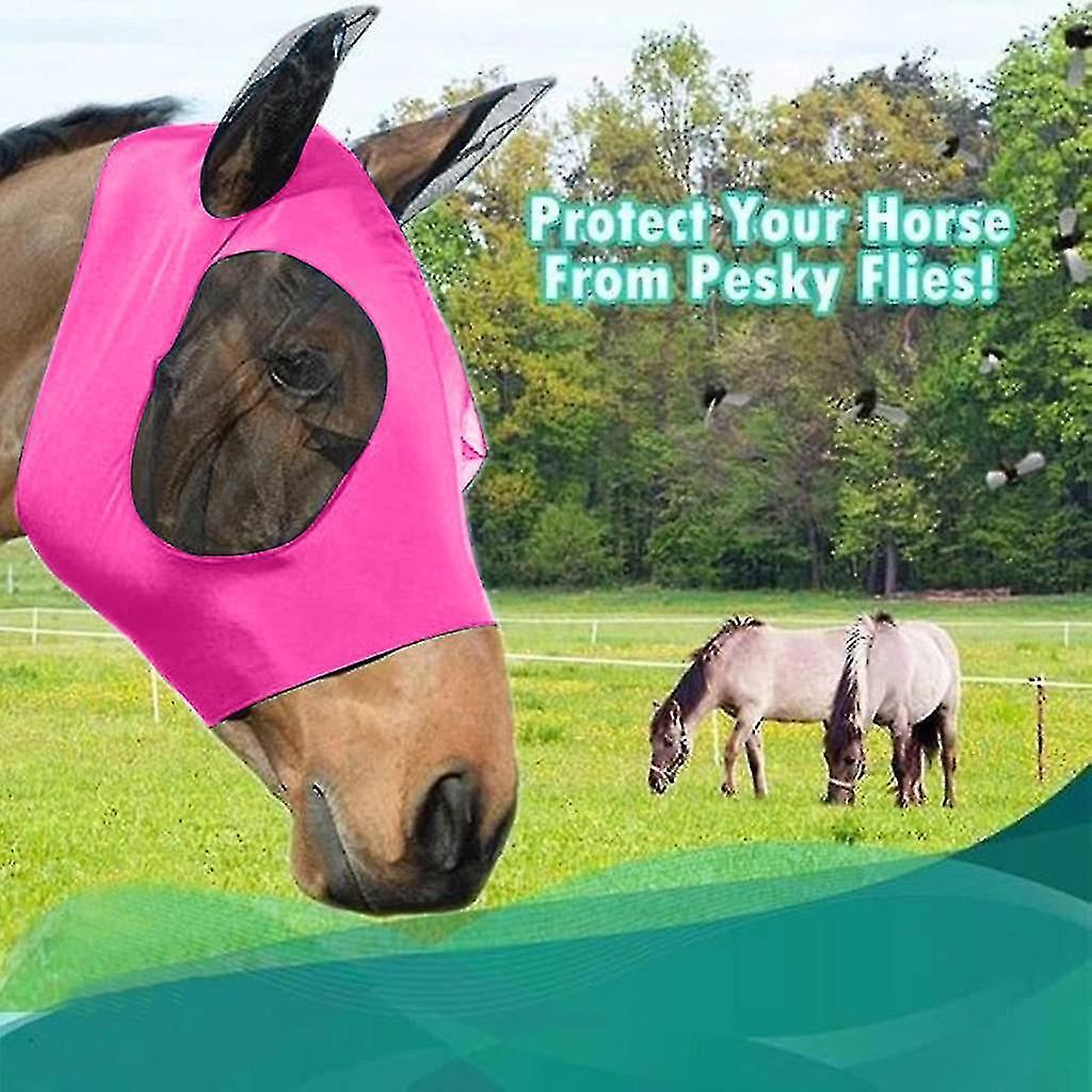 Niuniu Fly Mesh Horse Mask Comfort Fit Fly Mask Protects Eyes And Ears， 1 Pack， Rose One Size