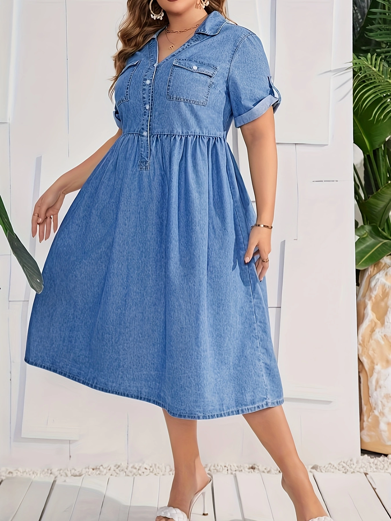 Plus Size Fashion Elegant Dress, Casual & Stylish Denim Dress For Every Day, Womens Clothing