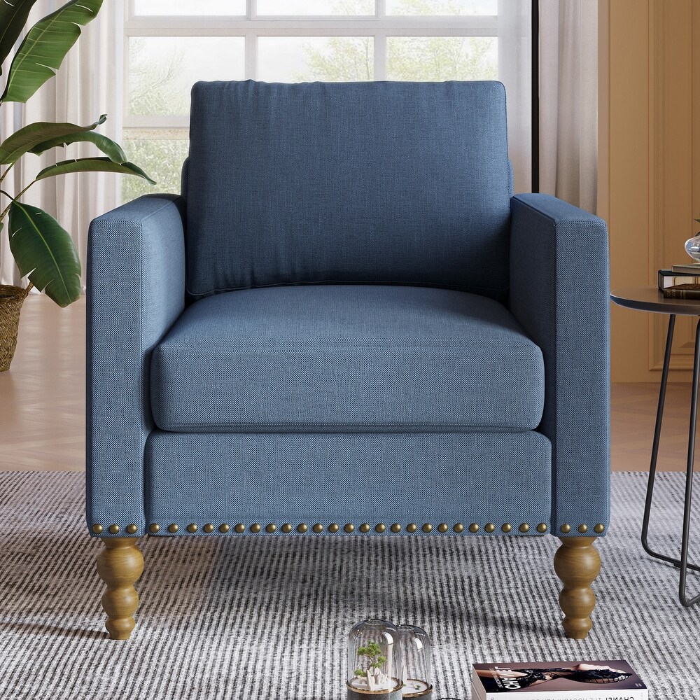 Classic Linen Armchair Accent Chair with Bronze Nailhead Trim