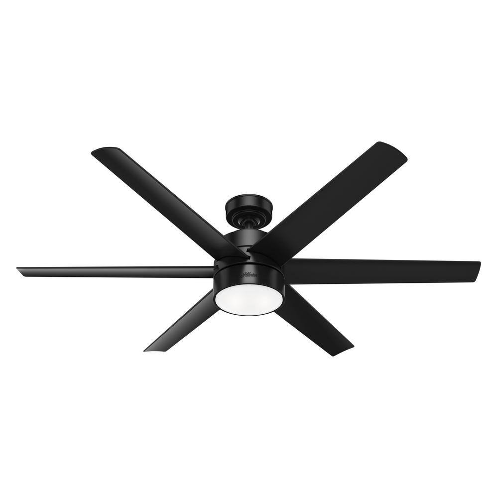 Hunter Solaria 60 in. Integrated LED IndoorOutdoor Matte Black Ceiling Fan with Light Kit and Wall Control 59624