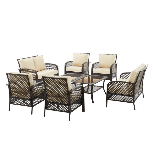 Tribeca 8pc Outdoor Wicker Conversation Set Sand brown Crosley