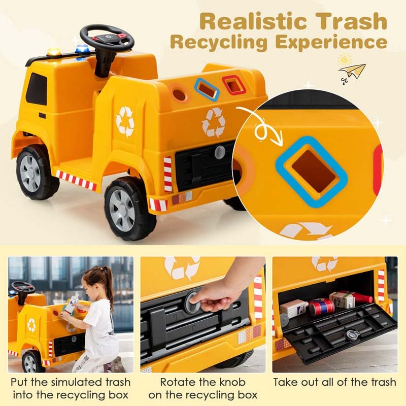 12V Kids Ride On Recycling Trash Truck Battery Powered RC Riding Toy Car with Recycling Accessories