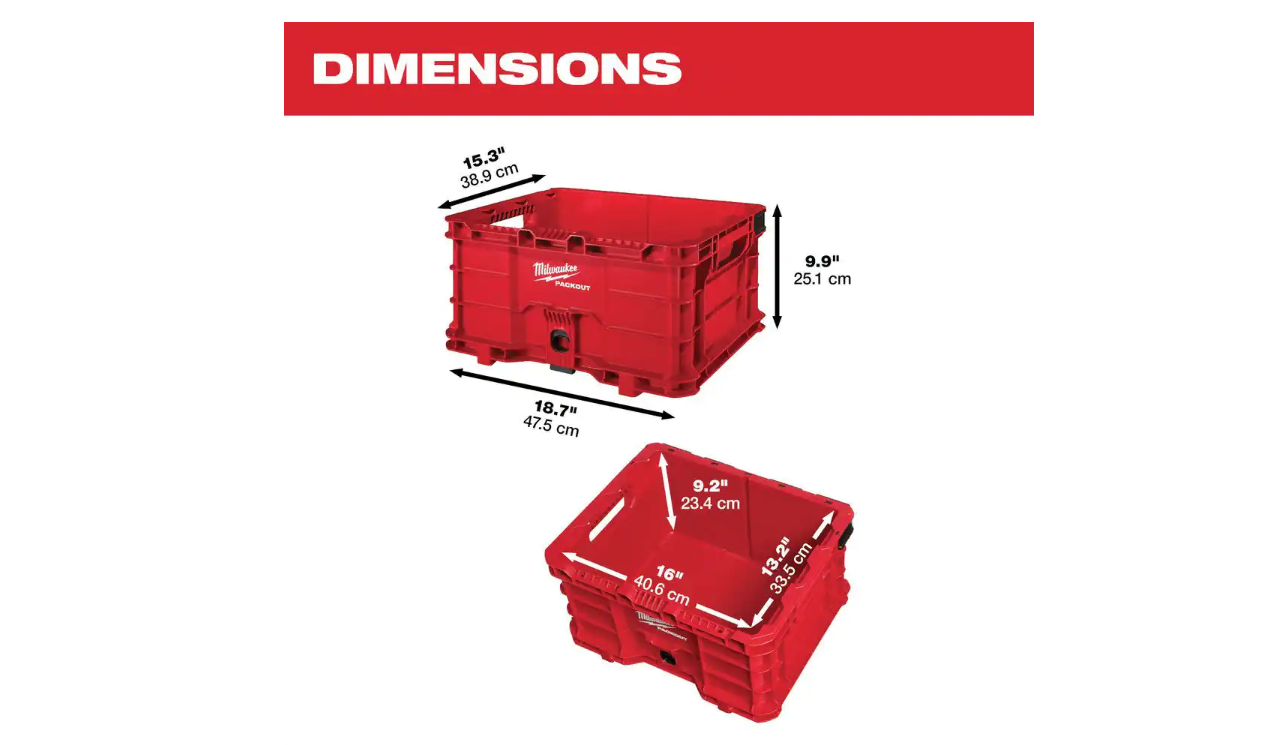 Milwaukee 48-22-8440 PACKOUT 18.6 in. Tool Storage Crate Bin with Carrying Handles and 50 lbs. Weight Capacity