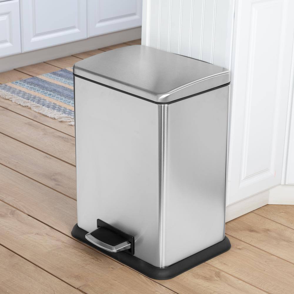 Honey-Can-Do 15.3 Gal. Silver Stainless Steel Wide Step Trash Can with Lid TRS-09336