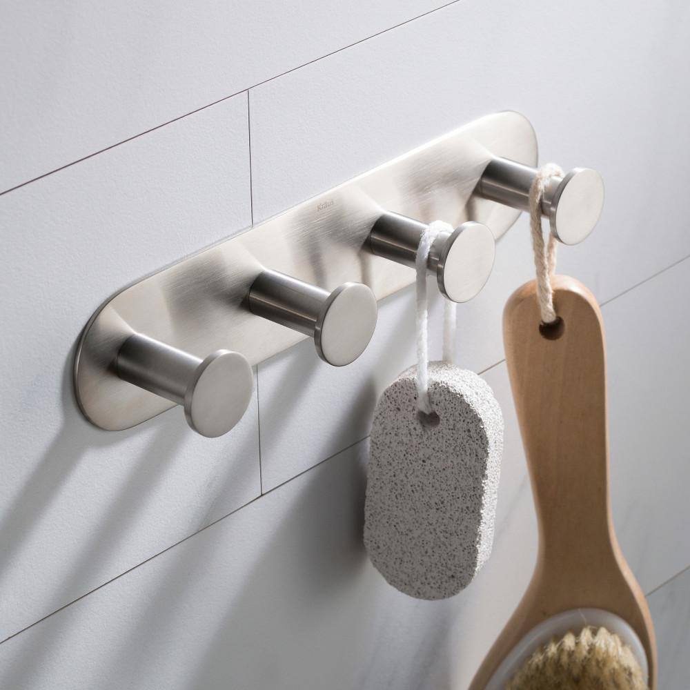 KRAUS Elie Bathroom Robe and Towel Hook Rack with 4-Hooks in Brushed Nickel KEA-18804BN