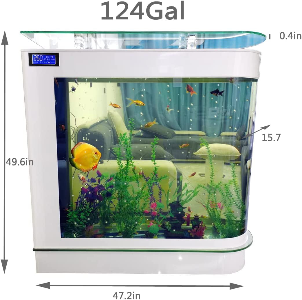 124Gal LED Aquarium Kit Upright Luxury Large Fish Tank Large Glass Fishbowl Glsaa Bar for Patios Living Office Room and Kitchen