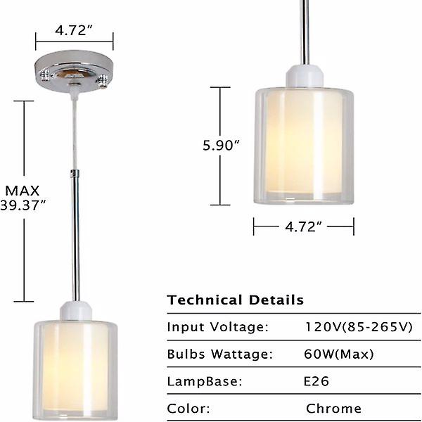 Glass Pendant Light， Modern Pendant Lighting For Kitchen Island， Farmhouse Mini Pendant Lamp With Chrome Nickel Adjustable For Dining Room， Sink， Doub