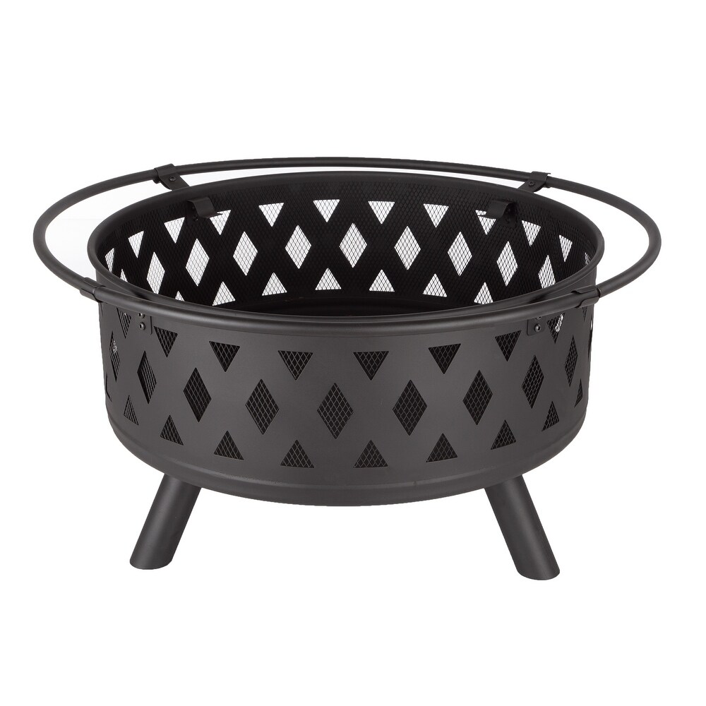 Pure Garden Wood Burning 32 inch Round Crossweave Outdoor Firepit Set   32 x 32 x 24