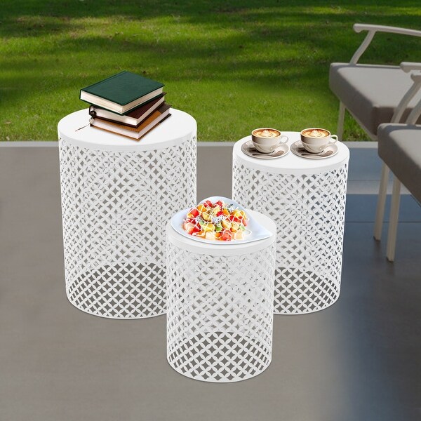 3 Pcs Outdoor Side Table Metal Frame Accent Table Modern End Table