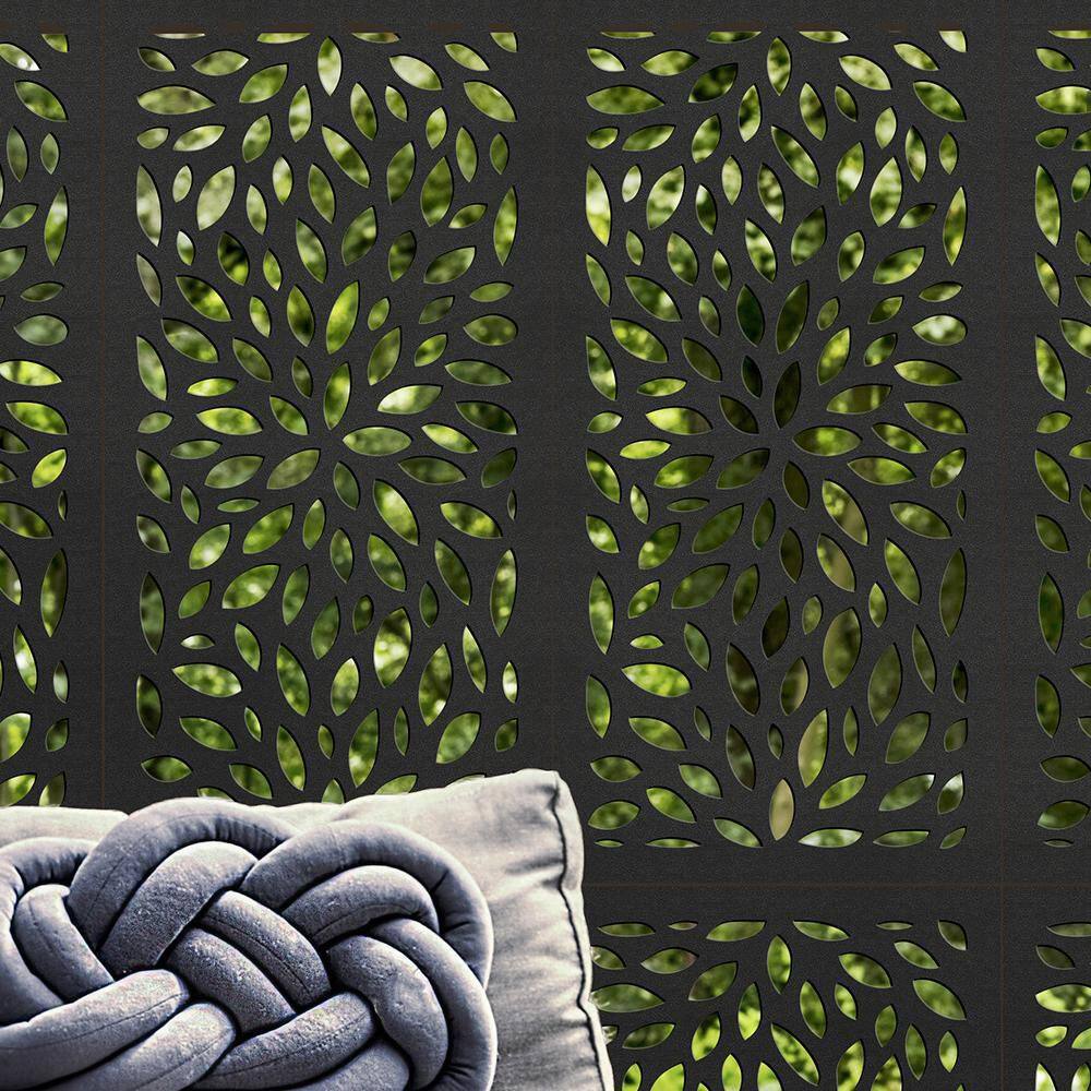 DESIGN VU Floral 4 ft. x 2 ft. Charcoal Recycled Polymer Decorative Screen Panel Wall Decor and Privacy Panel DVU2407C