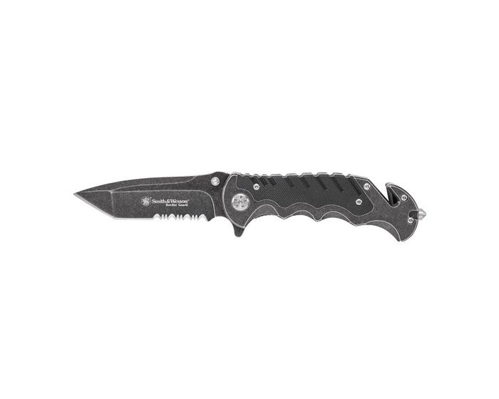 Smith  Wesson Border Guard Liner Lock Folding Knife with Serrated Tanto Blade - SWBG10SCP