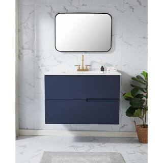 Comllen 36 in. W x 18 in. D x 24 in. H Modern Bathroom Vanity in Blue with White Ceramic Sink Top COM-US02LS-MZ90E-3