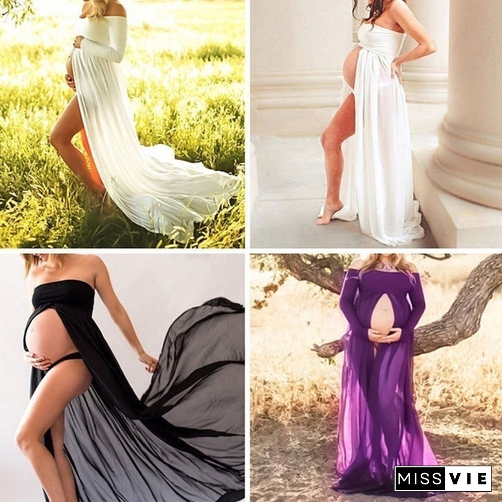 Sexy Women Skirt Chiffon Maternity Photography Props Dress Off Shoulders Women Fashion Dresses