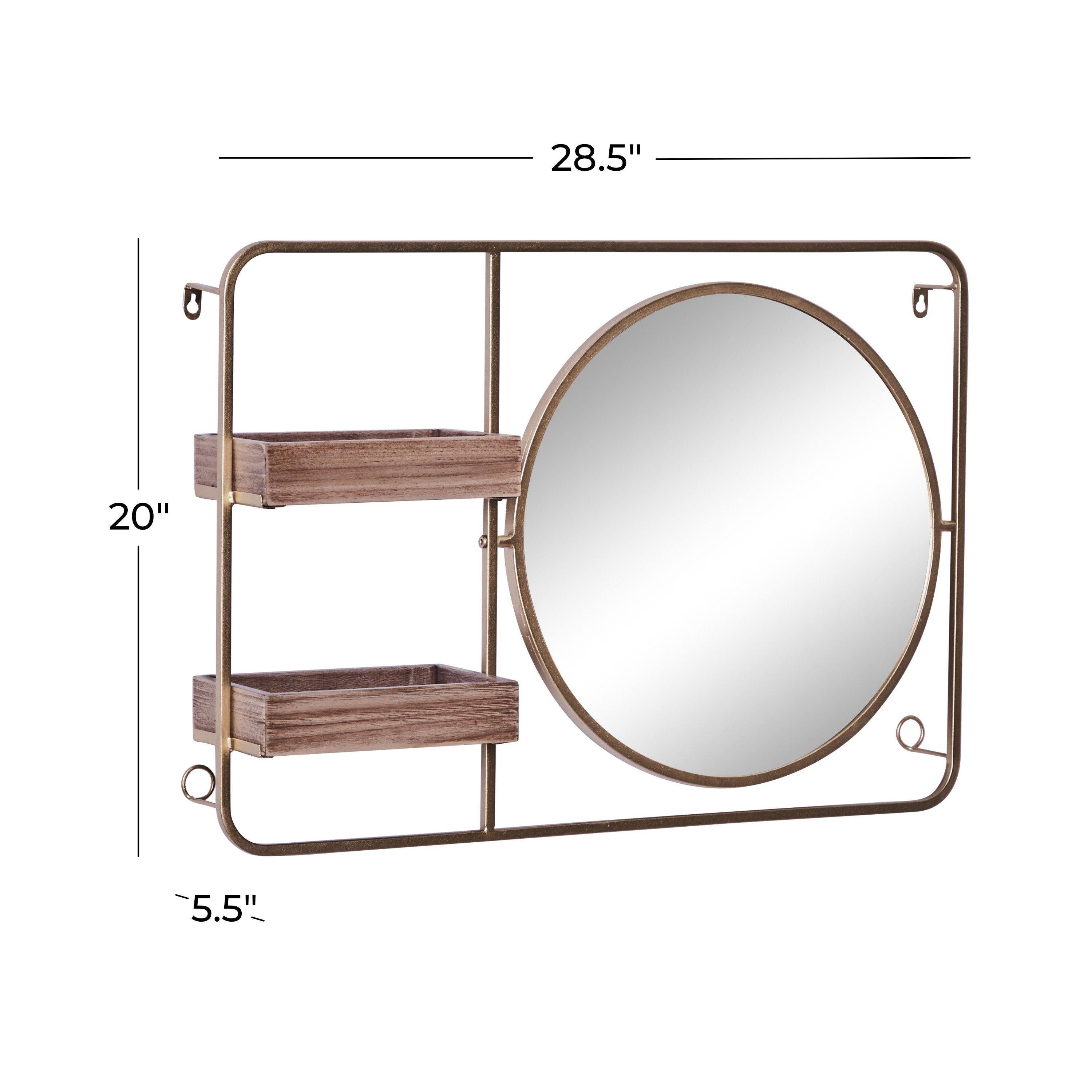 Brown Iron Glam Wall Shelves with Mirror 20 x 29 x 6